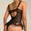 Body en dentelle à volants avec fermeture à crochets - L/XL - Noir