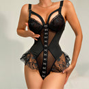 Body en dentelle à volants avec fermeture à crochets - S/M - Noir