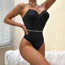 Bodysuit à dos croisé avec chaînes - S/M - Noir