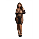 Robe Mini à Manches Longues en Maille Contrastée - Grande Taille