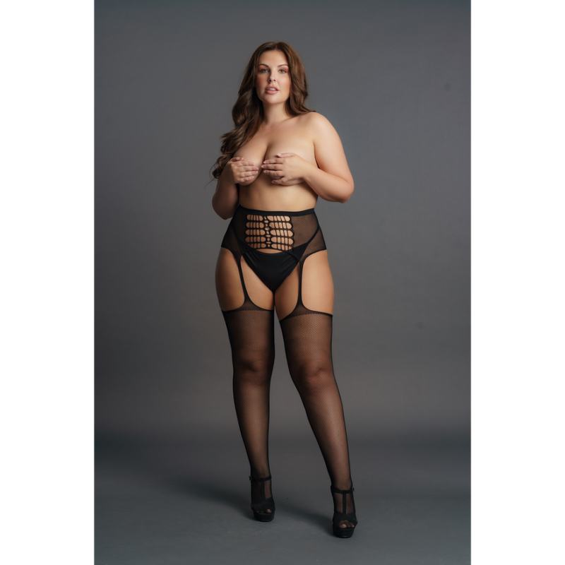 Collants avec porte-jarretelles taille haute - Grande taille