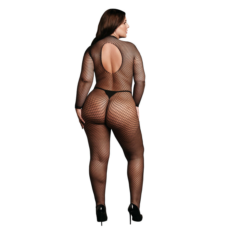 Bodystocking en résille - Ouvert / Col roulé - OSX - Noir