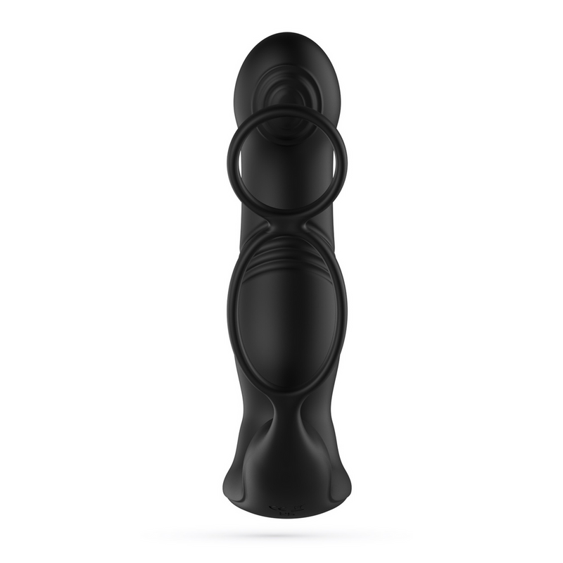 Erixos - Massager prostatique vibrant avec sangle pour les testicules et anneau pénien - Noir
