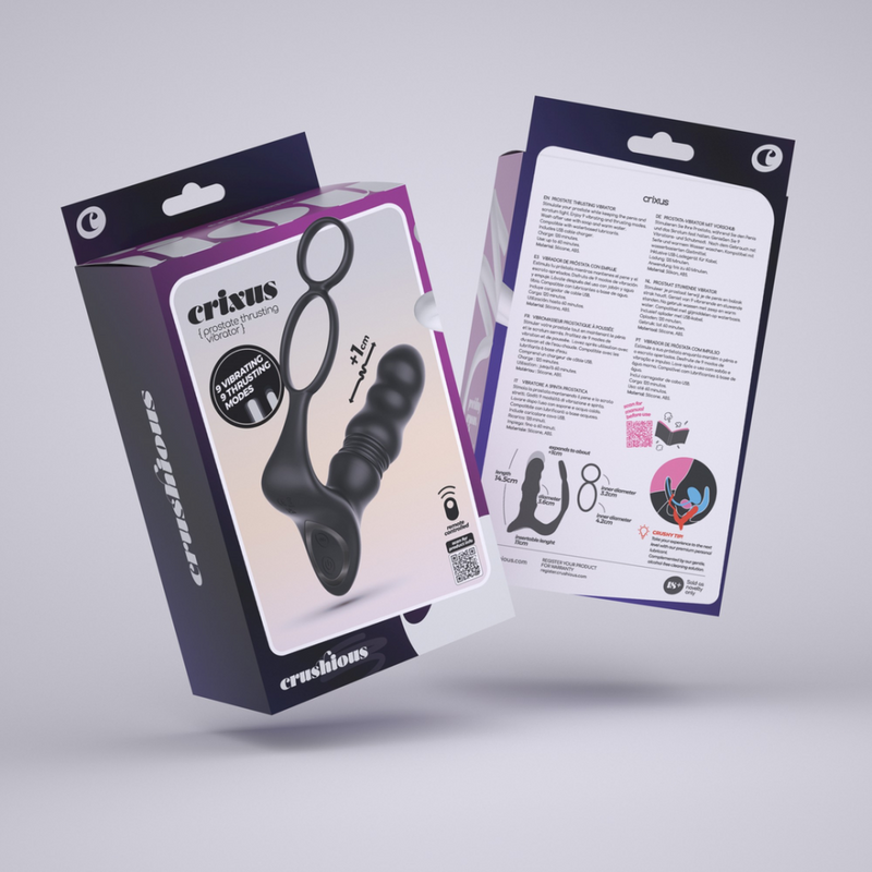 Crixus - Masseurs prostatique vibrant avec sangle pour testicules et cockring - Noir