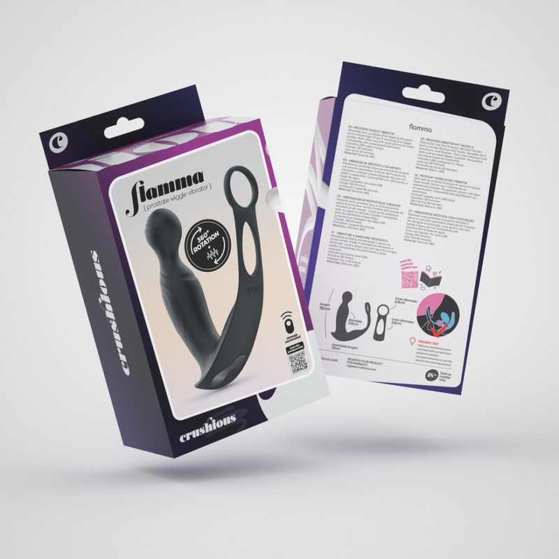 Flamma - Massager prostatique vibrant avec sangle pour testicules et anneau pénien - Noir