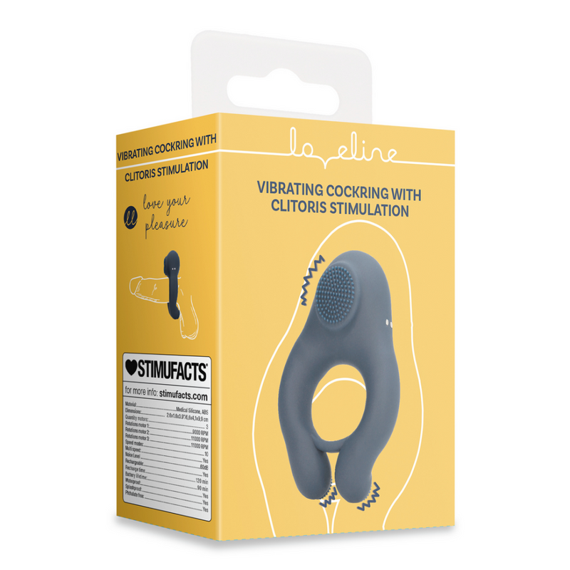 Cockring vibrant avec stimulation du clitoris - Bleu Indigo