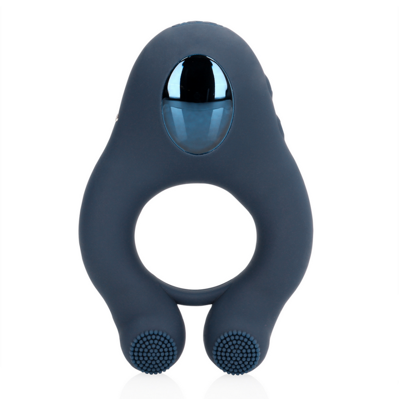 Cockring vibrant avec stimulation du clitoris - Bleu Indigo