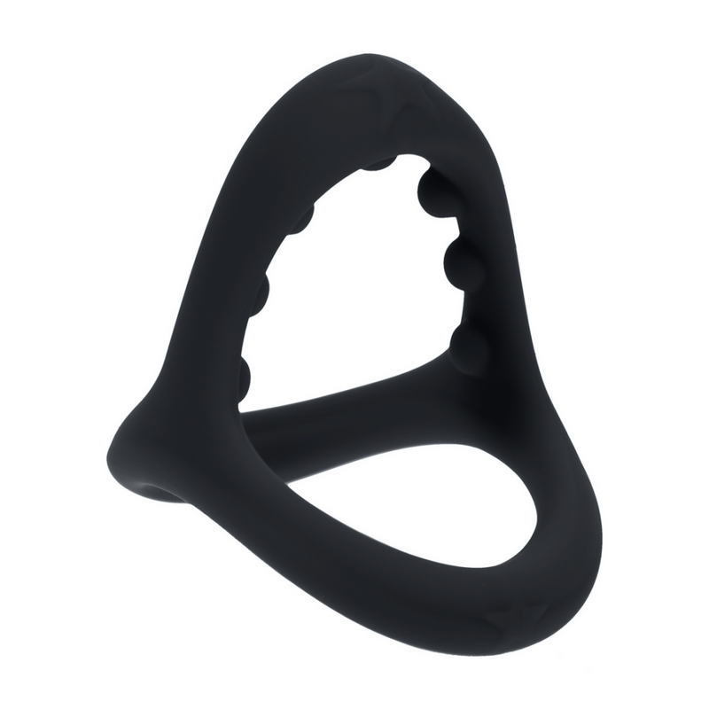 Anneau en silicone pour pénis et testicules avec grip en perles douces - Noir
