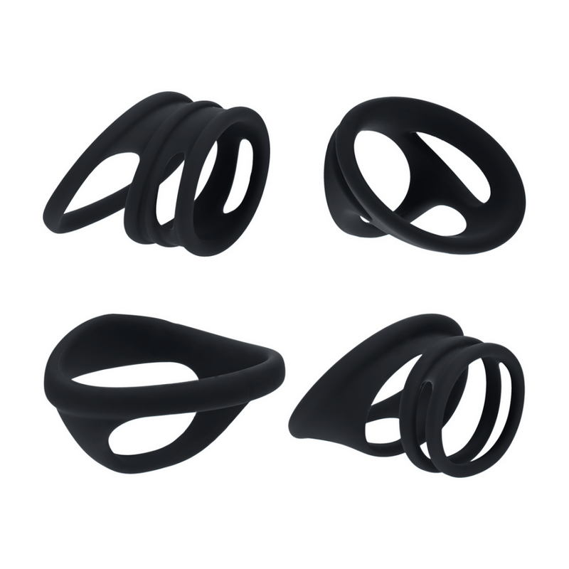 Ensemble de 4 anneaux en silicone pour le pénis et les testicules - Noir