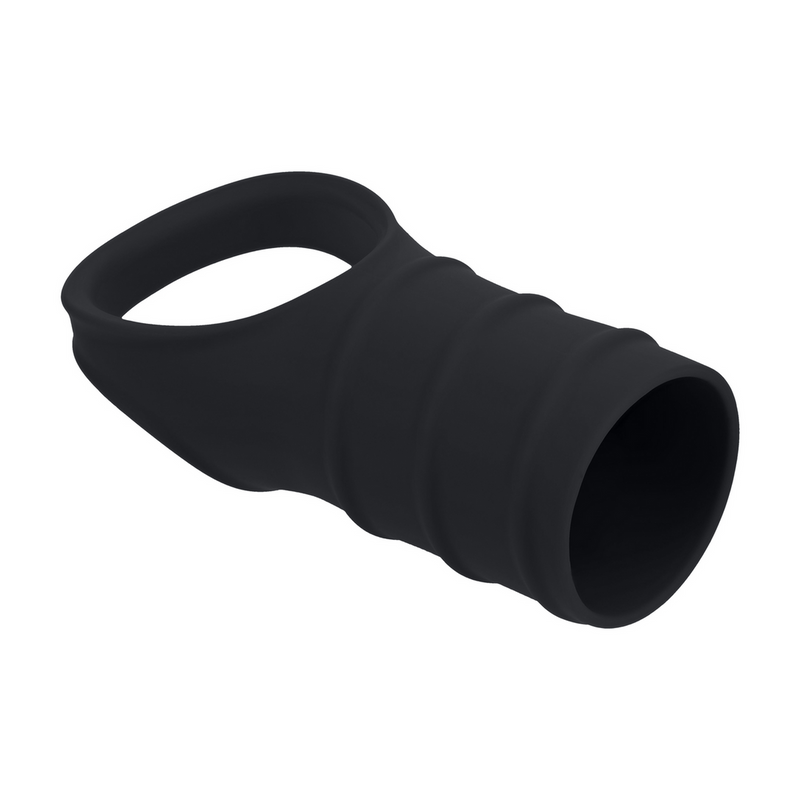 Cockring en silicone et manchon strié - Noir