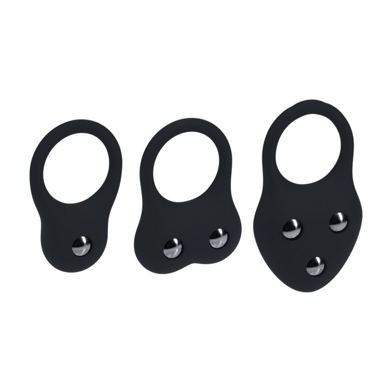 Ensemble de 3 cockrings d'entraînement en silicone - S/M/L - Noir