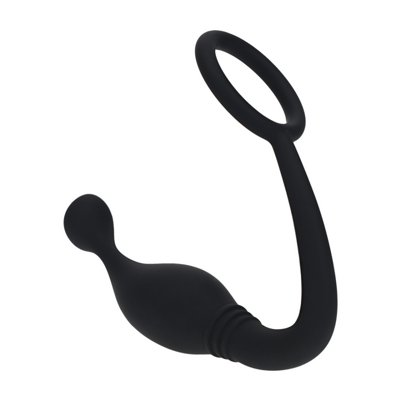 Cockring en silicone avec stimulateur de prostate - L - Noir