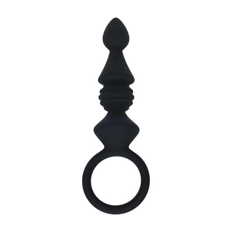 Probe Anal en Silicone Rainuré avec Anse - Noir