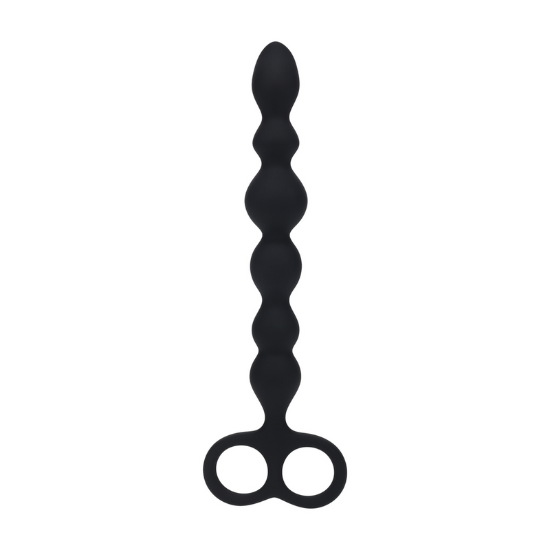 Sonde Anal en Silicone Perlé avec Double Boucle - Noir