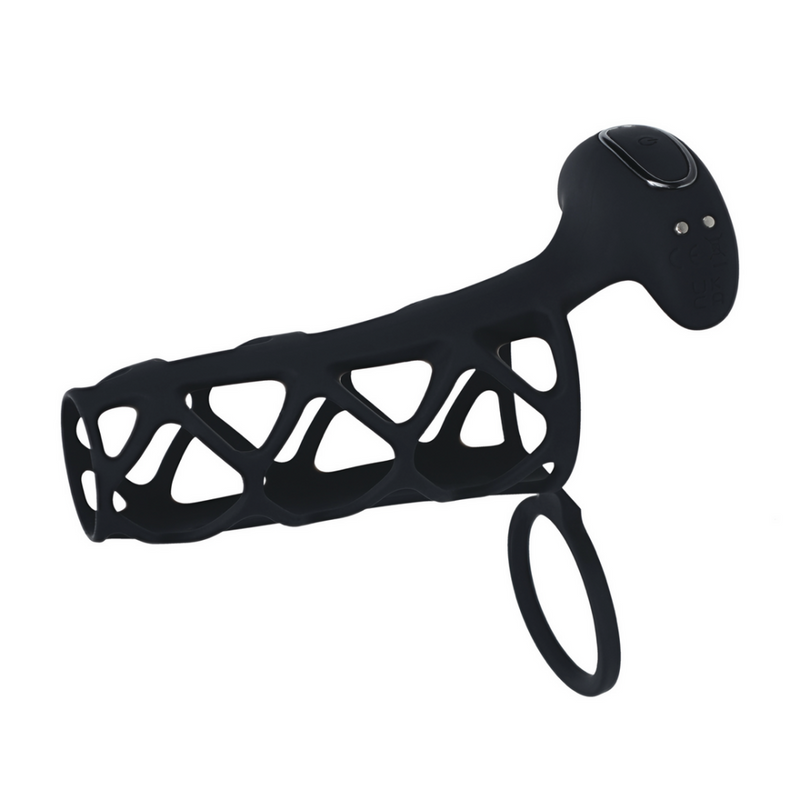 Manchon en silicone vibrant pour pénis et anneau pour testicules - Noir