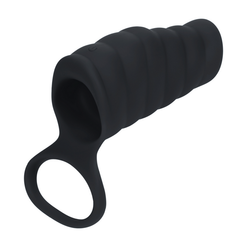 Manchon en silicone vibrant à nervures et anneau pour les testicules - Noir