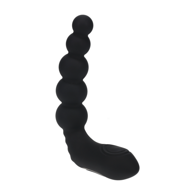 Stimulateur prostatique en silicone vibrant, chauffant et flexible avec perles - Noir