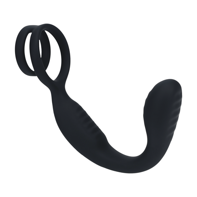 Stimulateur prostatique en silicone vibrant avec anneau pour pénis et testicules - Noir