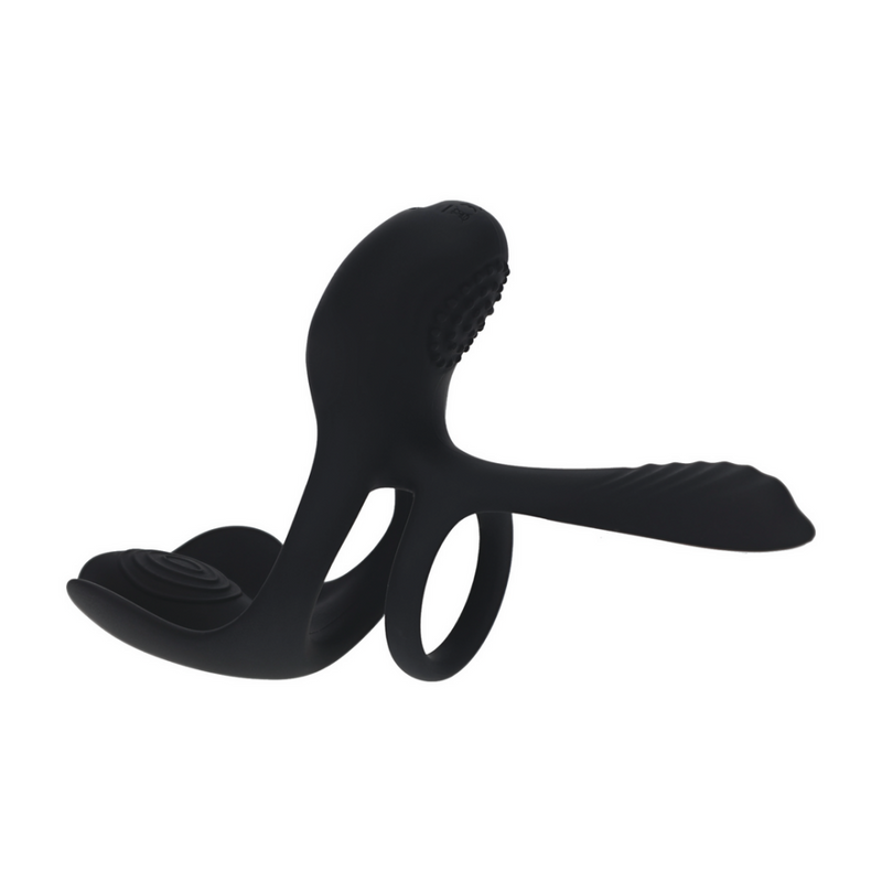 Cockring en silicone vibrant à triple moteur - Noir