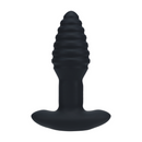 Plug anal en silicone ribbé vibrant et rotatif - Noir