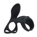 Anneau vibrant en silicone pour pénis et testicules avec boucle pour tige - Noir
