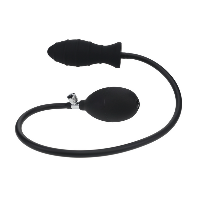 Plug anal en silicone gonflable à stries - Noir
