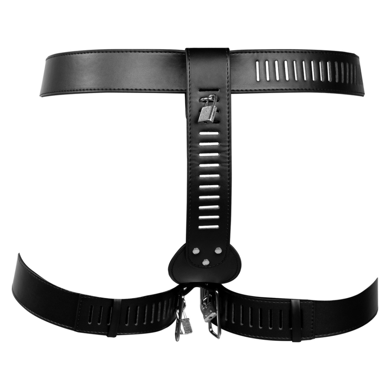 Ceinture de chasteté en cuir PU pour femme avec restraint pour les jambes - Noir