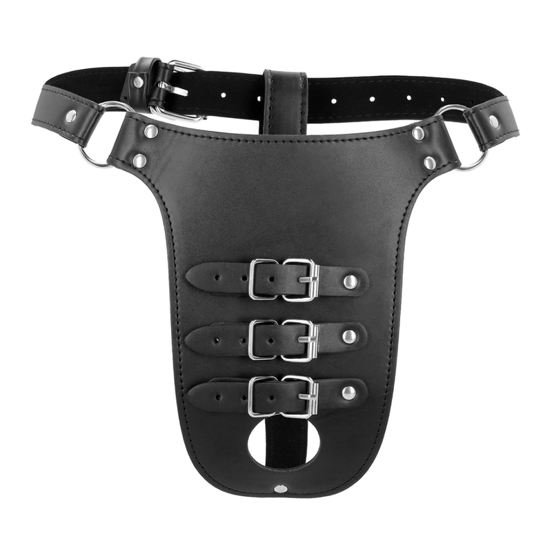 Ceinture de chasteté en cuir PU avec sangles - Noir