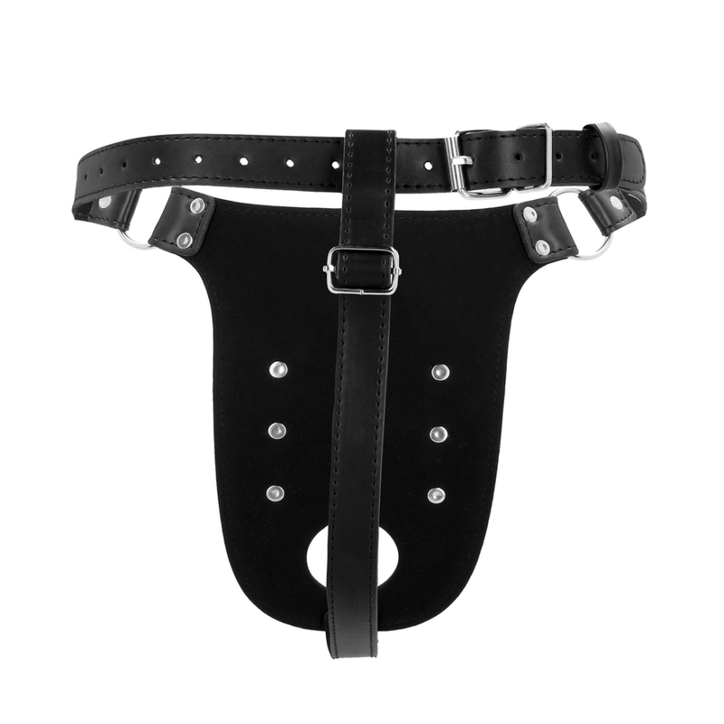 Ceinture de chasteté en cuir PU avec sangles - Noir