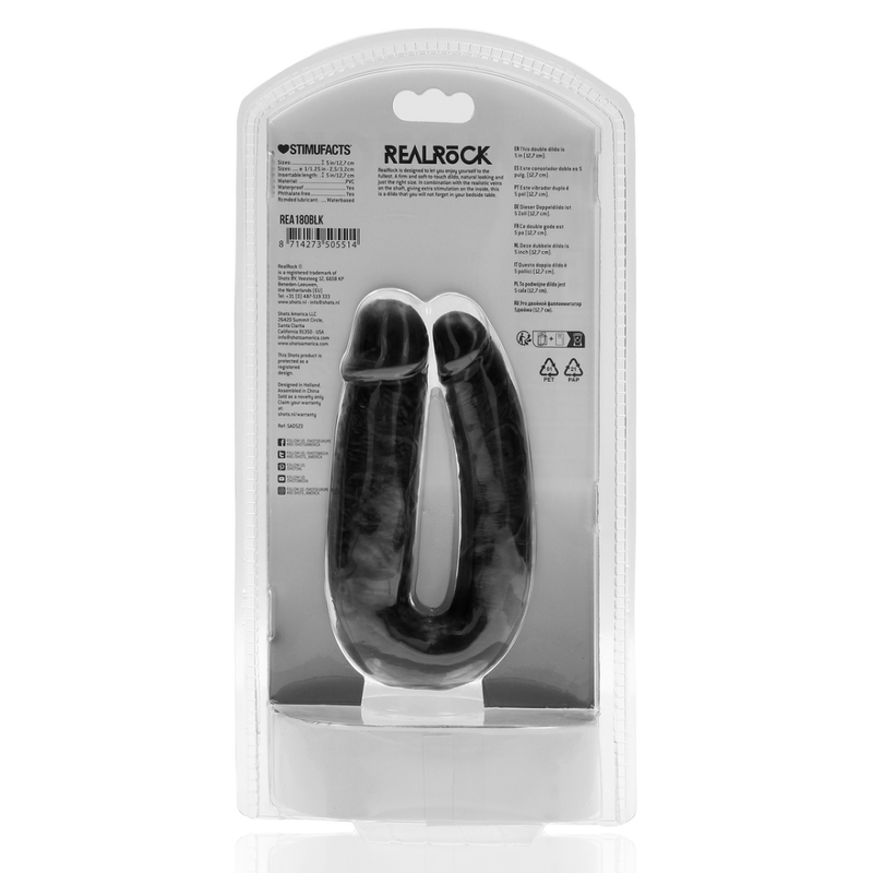 Dildo double en U 5 / 12,7 cm - Noir