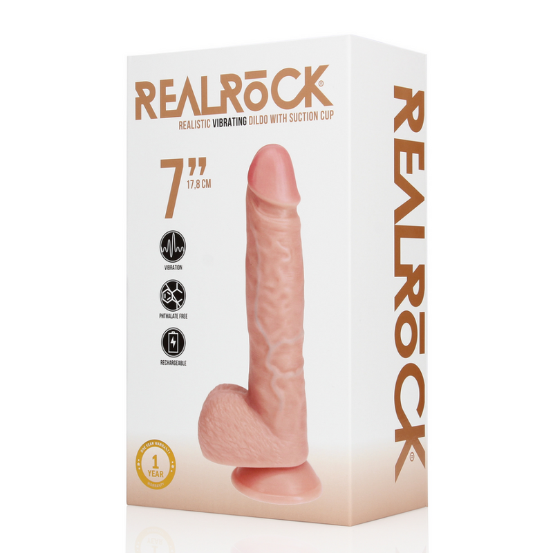 Vibromasseur droit régulier avec testicules - 7 / 18 cm - Chair