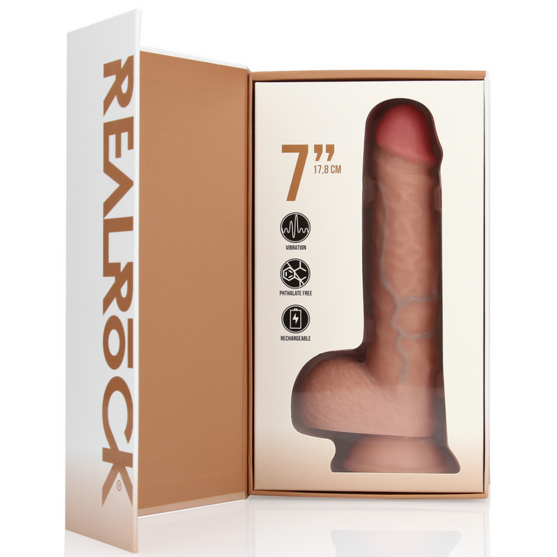 Vibromasseur droit régulier avec testicules - 7 / 18 cm - Chair