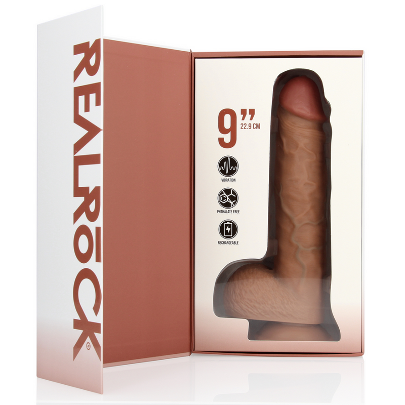 Vibrateur régulier droit avec testicules - 9 / 23 cm - Tan