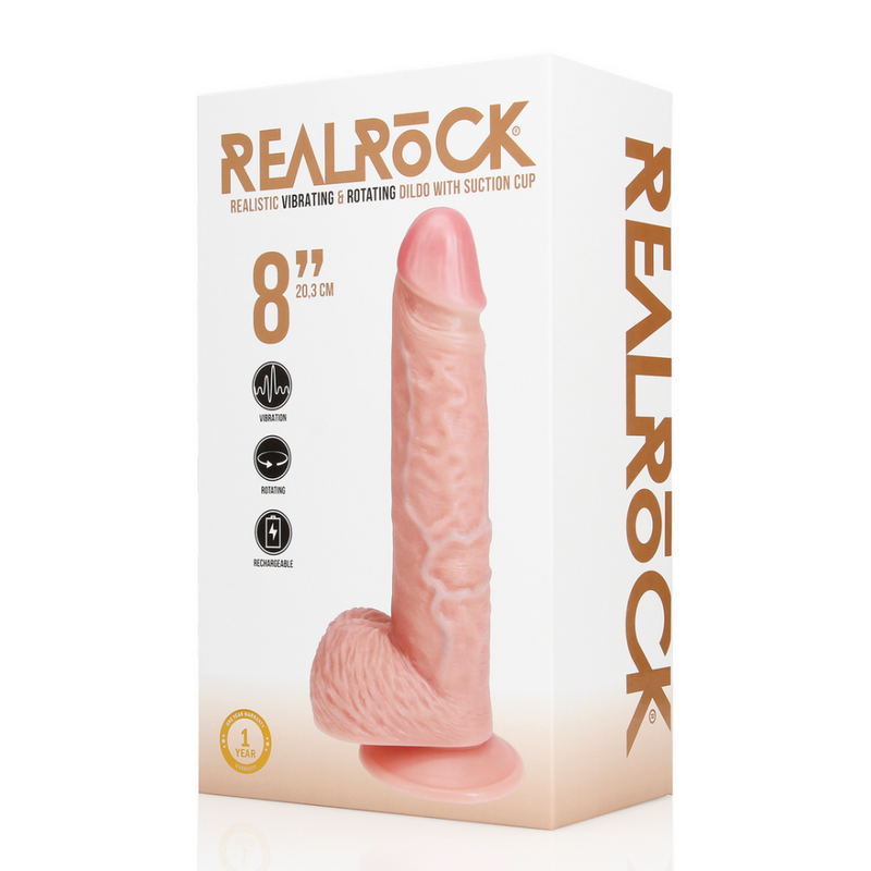 Vibromasseur et Cock Rotatif Droit avec Boules - 8 / 20,5 cm - Chair