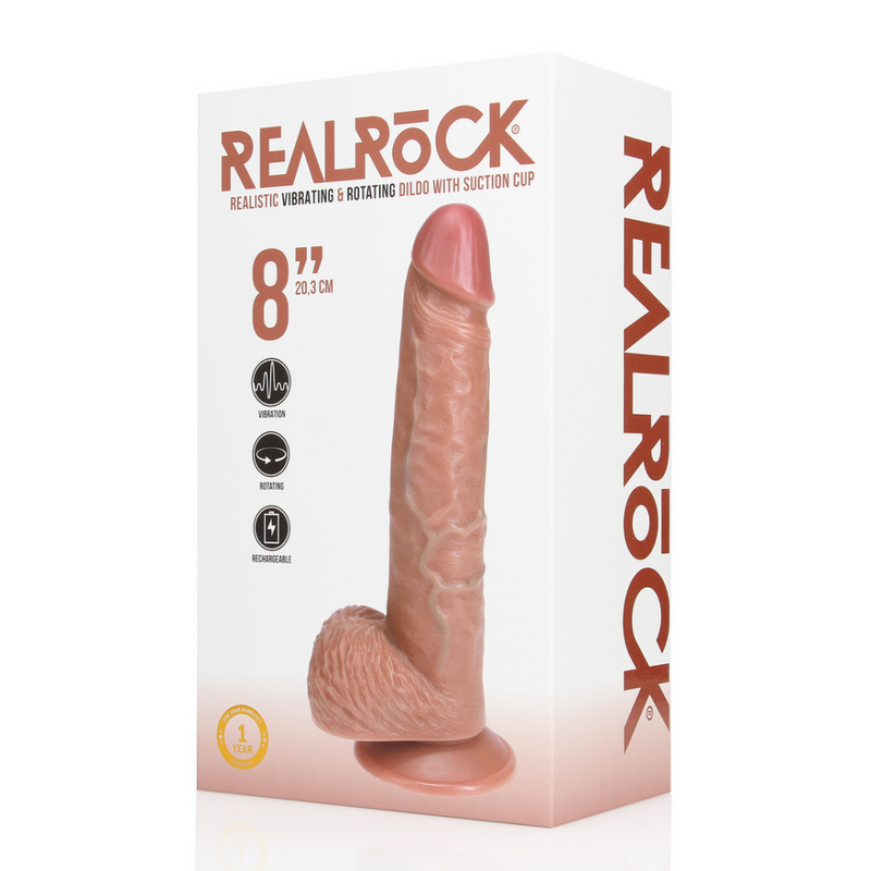 Vibromasseur et Cock Rotatif Droit avec Boules - 8 / 20,5 cm - Tan