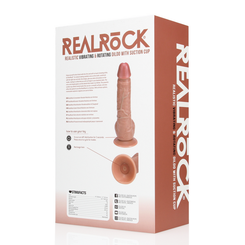 Vibromasseur et Cock Rotatif Droit avec Boules - 8 / 20,5 cm - Tan