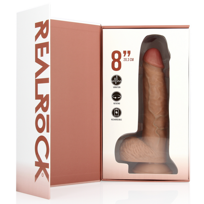 Vibromasseur et Cock Rotatif Droit avec Boules - 8 / 20,5 cm - Tan