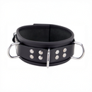Collier en cuir 3 anneaux D - Noir