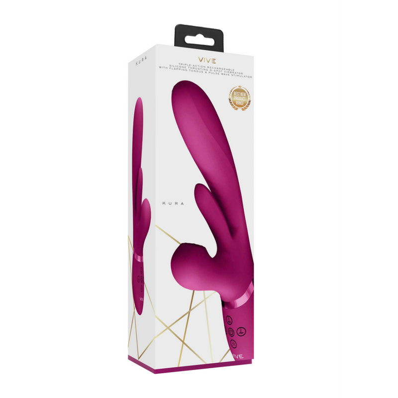 Kura - Thrusting G-Spot Vibrator with Flapping Tongue and Pulse Wave Stimulator - Pink