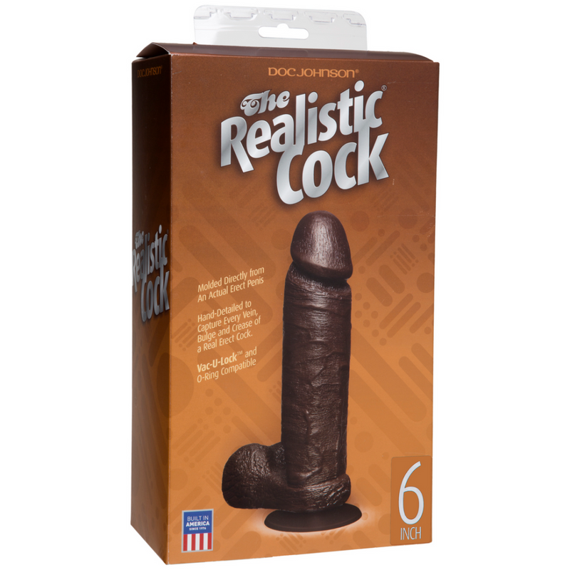 Pénis réaliste avec testicules - Ventouse Vac-U-Lock amovible - 6 / 16 cm - Chocolat