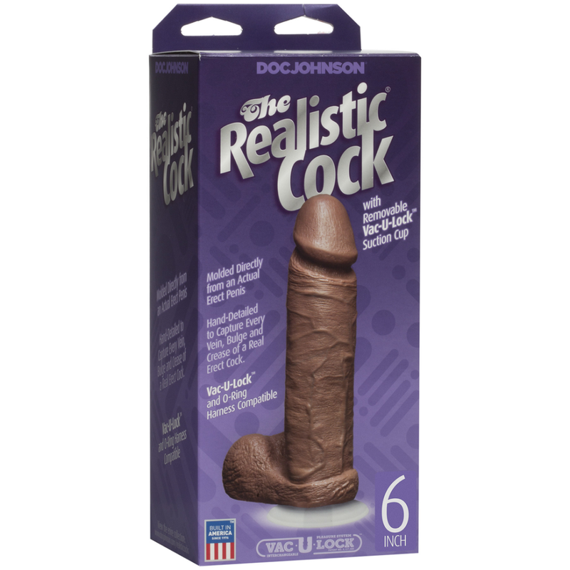 Cock réaliste avec boules - Ventouse Vac-U-Lock amovible - 6 / 16 cm - Caramel