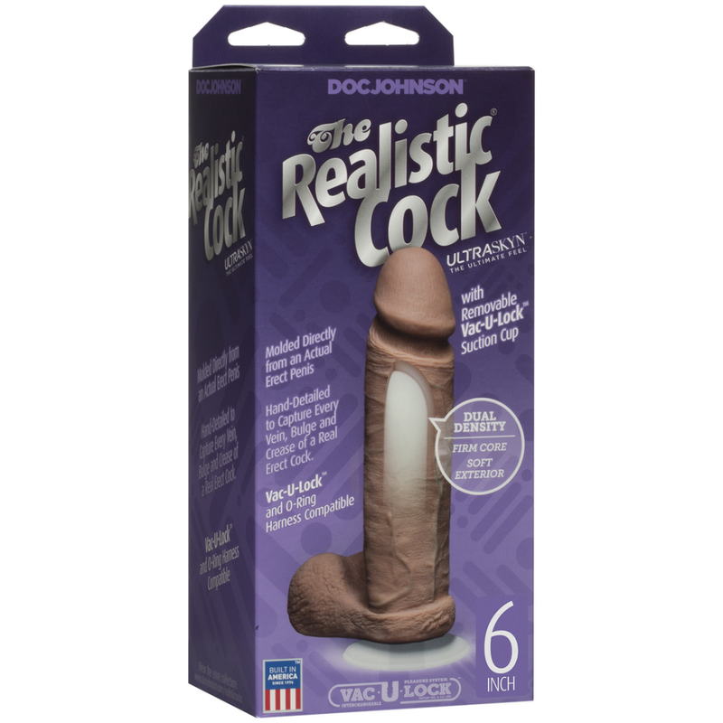 Pénis réaliste avec testicules - Ventouse Vac-U-Lock amovible - ULTRASKYN - 6 / 16 cm - Caramel