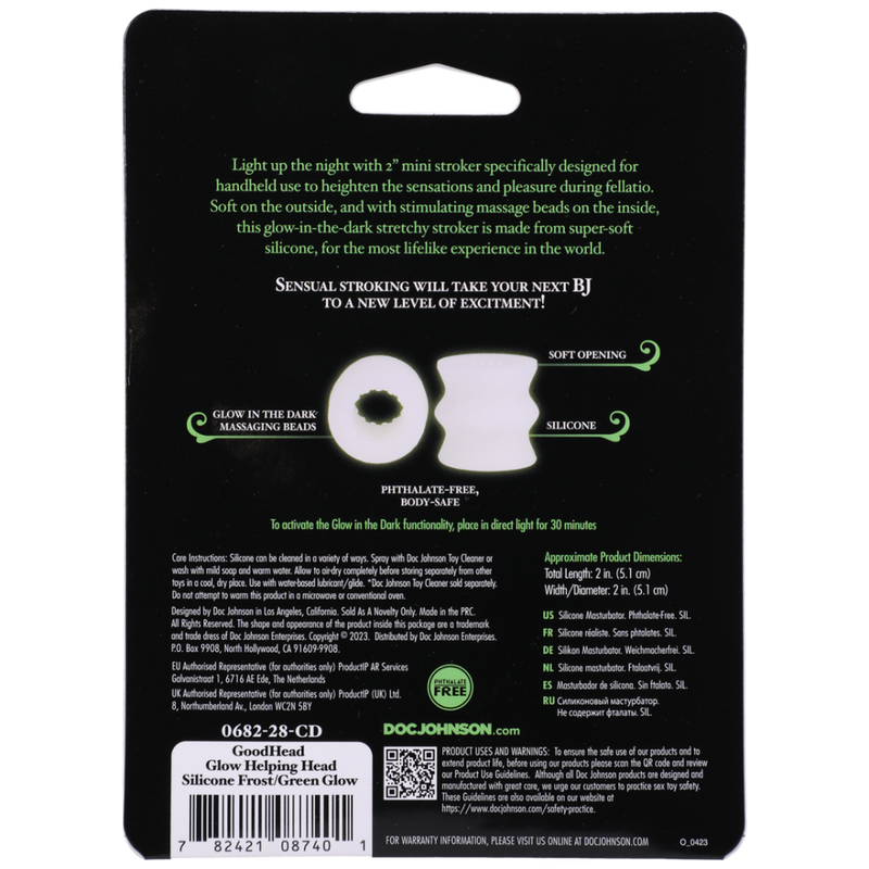 Glow Helping Head Silicone - Manchon Masturbateur - Gelée / Vert Lumineux