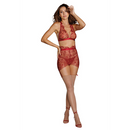 Ensemble de broderie florale délicate en trois pièces - S - Rouge