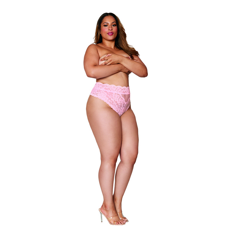 Culotte en dentelle taille haute - 1X - Rose