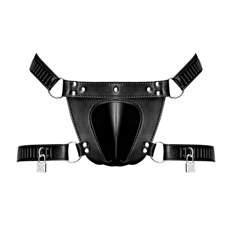 Scorpio - Imitation Leather Chastity Thong - One Size - Black