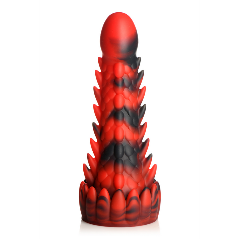 Démon Émergeant - Dildo en Silicone Dragon Écailleux - Rouge/Noir