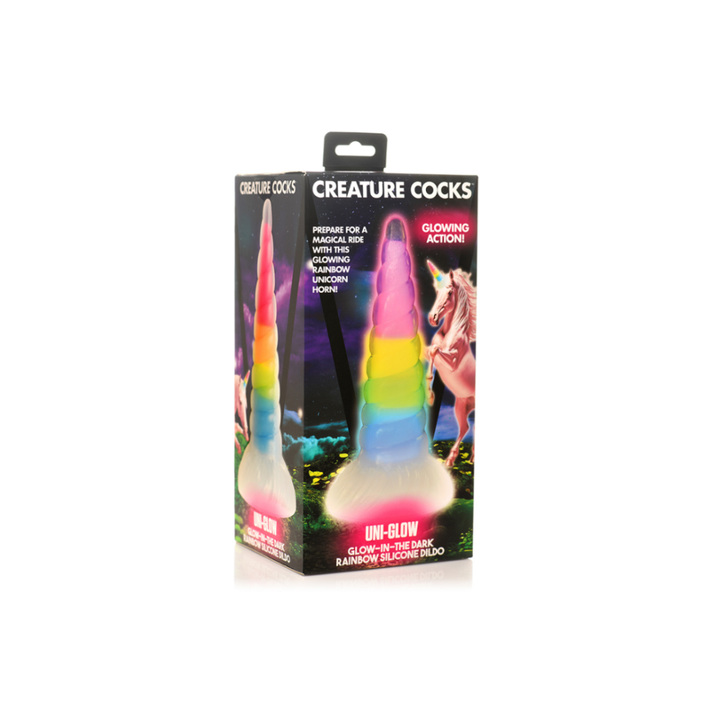 UniGlow - Dildo en silicone arc-en-ciel qui brille dans la nuit