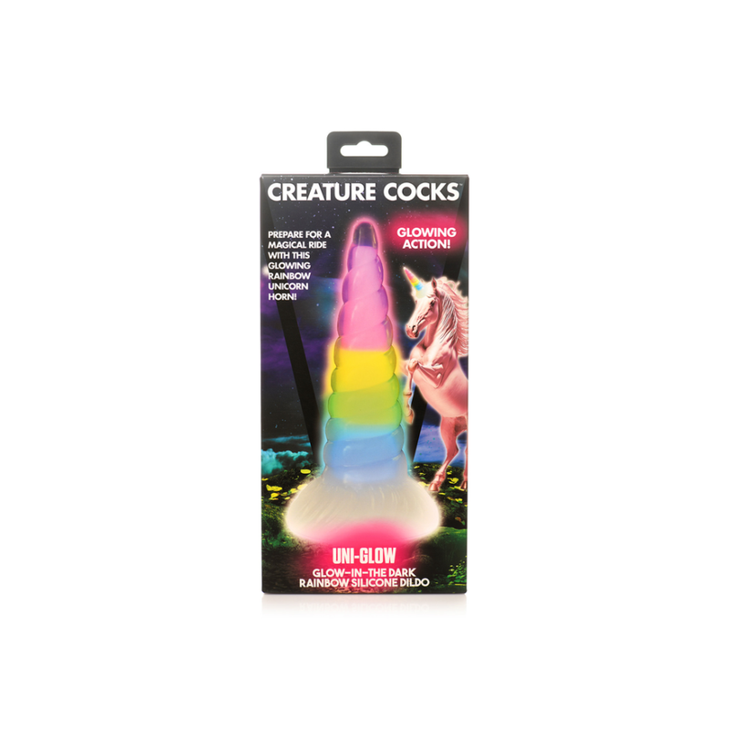 UniGlow - Dildo en silicone arc-en-ciel qui brille dans la nuit