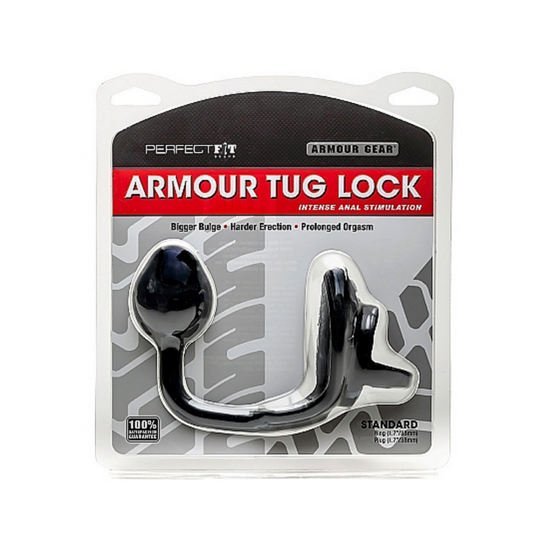 Armor Tug Lock - Cockring with Ball Strap and Butt Plug - Medium